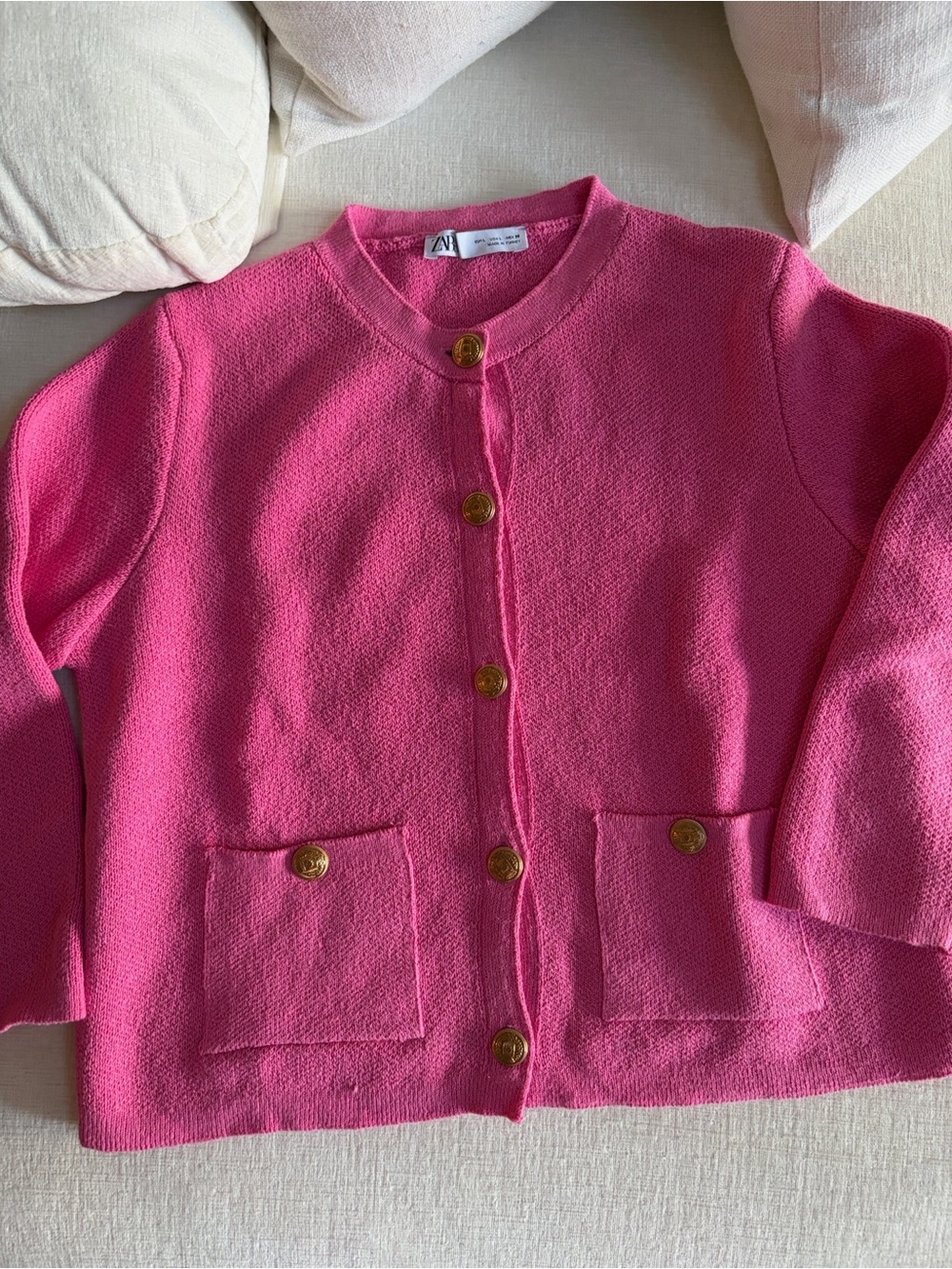 Zara Kids Hot Pink Knit Cardigan with Gold Buttons